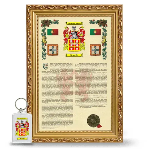 De mello Framed Armorial History and Keychain - Gold