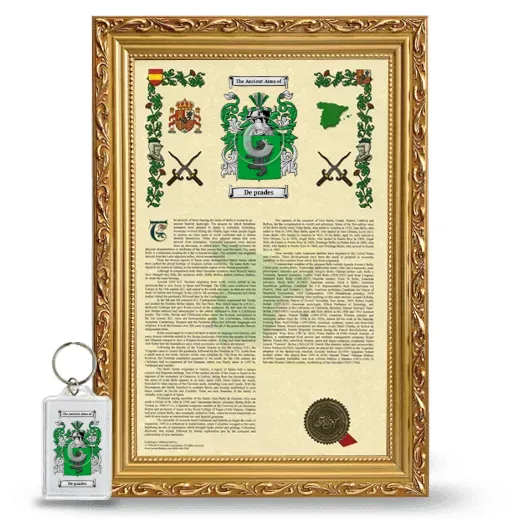 De prades Framed Armorial History and Keychain - Gold