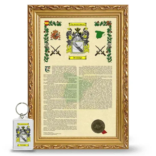 De zuniga Framed Armorial History and Keychain - Gold