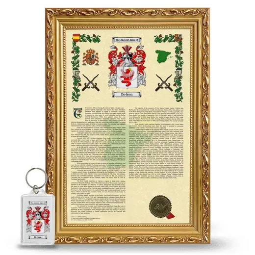 De-leon Framed Armorial History and Keychain - Gold