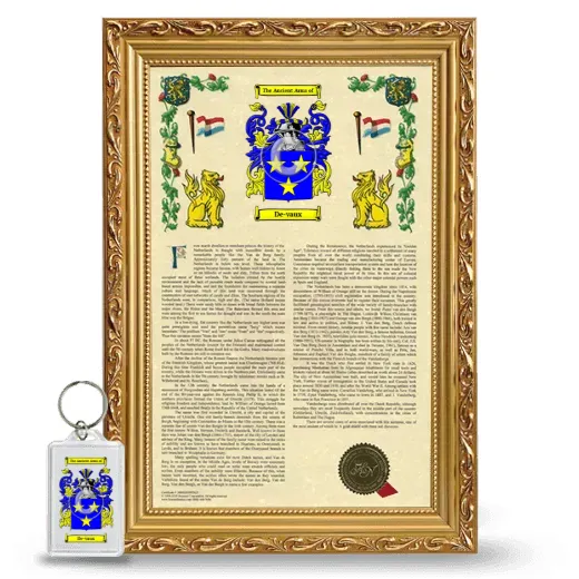 De-vaux Framed Armorial History and Keychain - Gold