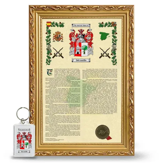 Del castillo Framed Armorial History and Keychain - Gold
