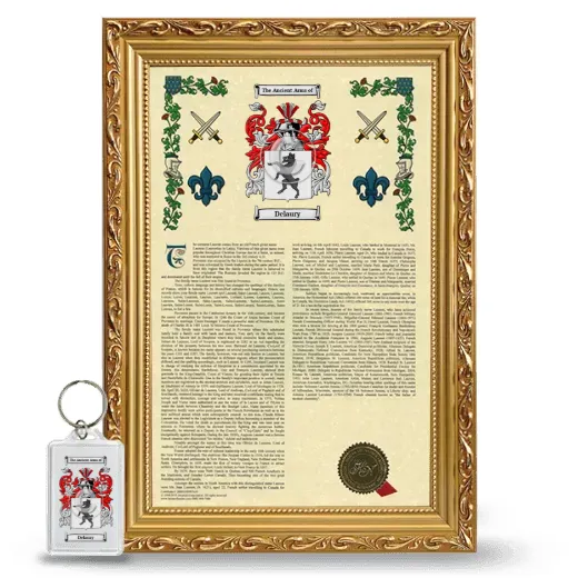 Delaury Framed Armorial History and Keychain - Gold
