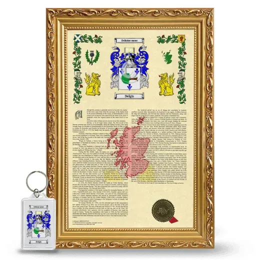Delgis Framed Armorial History and Keychain - Gold