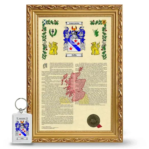 Dellis Framed Armorial History and Keychain - Gold
