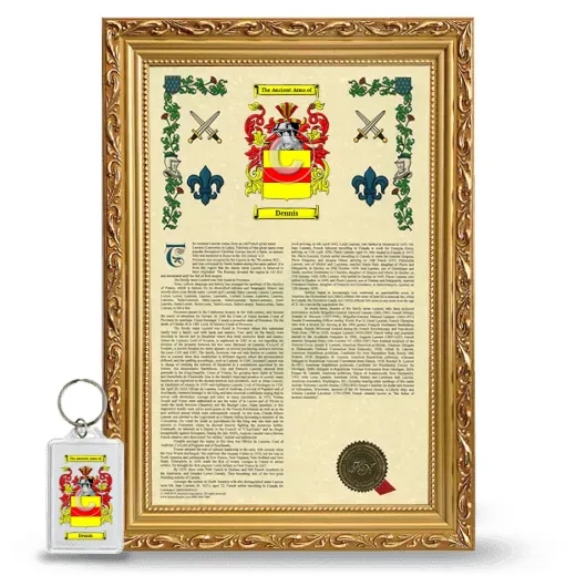 Dennis Framed Armorial History and Keychain - Gold