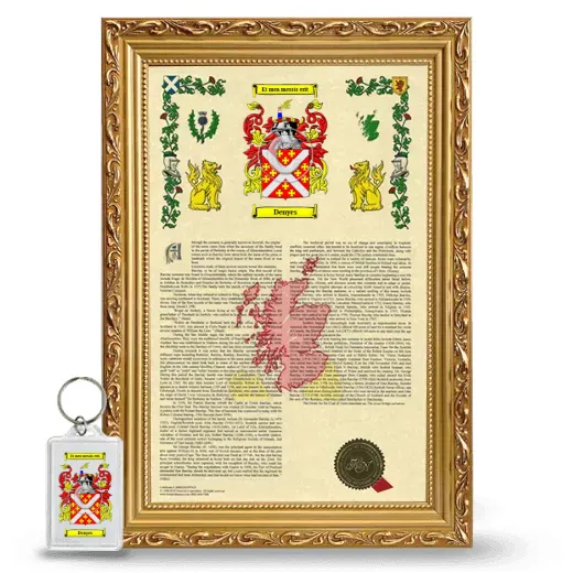 Denyes Framed Armorial History and Keychain - Gold