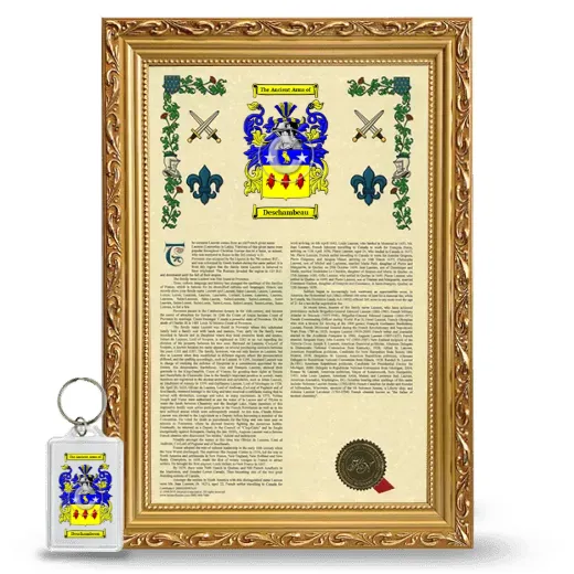 Deschambeau Framed Armorial History and Keychain - Gold