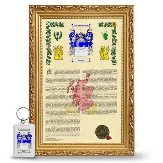 Devars Framed Armorial History and Keychain - Gold