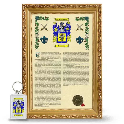 Devincent Framed Armorial History and Keychain - Gold