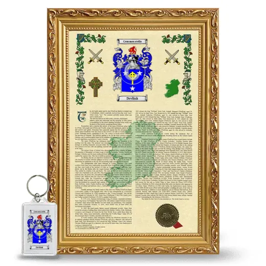 Devlink Framed Armorial History and Keychain - Gold