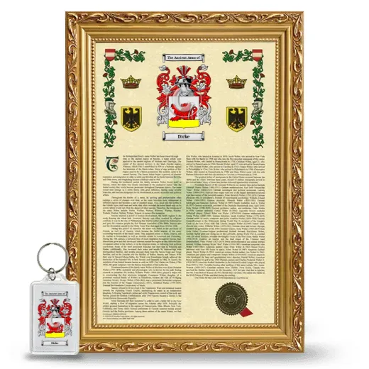 Dicke Framed Armorial History and Keychain - Gold