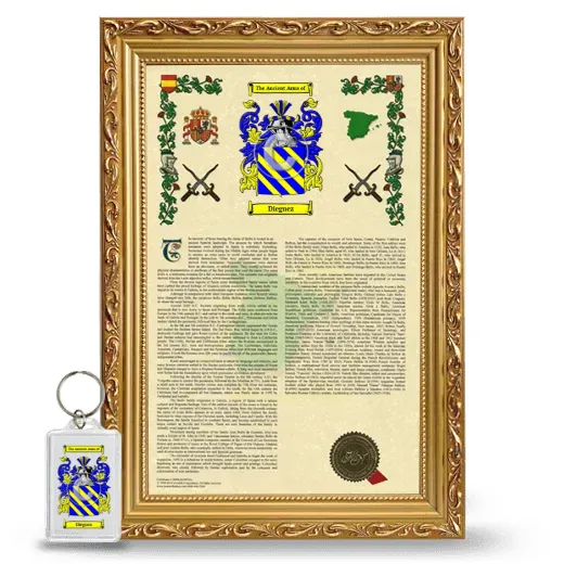 Dieguez Framed Armorial History and Keychain - Gold