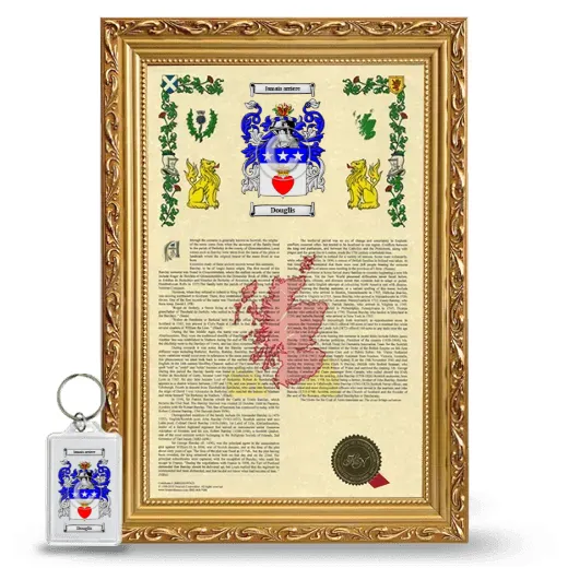 Douglis Framed Armorial History and Keychain - Gold