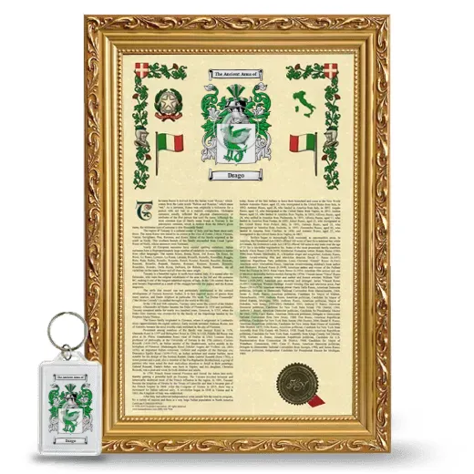 Drago Framed Armorial History and Keychain - Gold