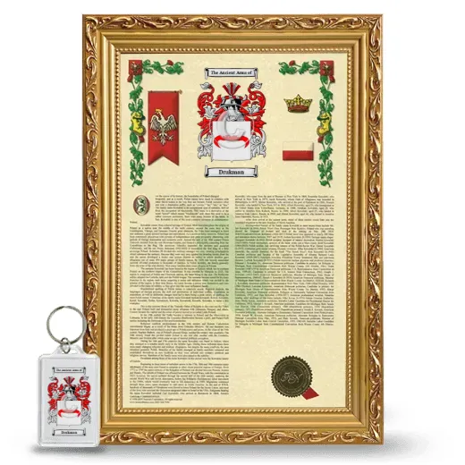 Drukman Framed Armorial History and Keychain - Gold