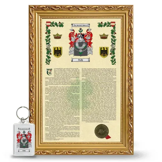 Dudy Framed Armorial History and Keychain - Gold