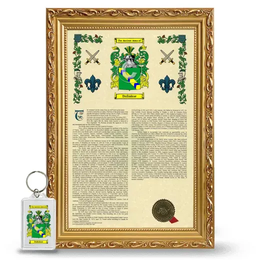 Dufraisse Framed Armorial History and Keychain - Gold