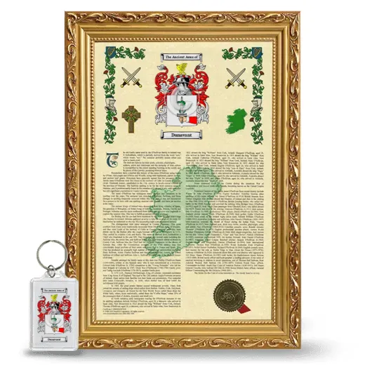 Dunavant Framed Armorial History and Keychain - Gold