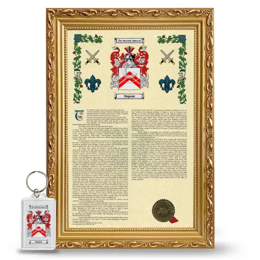 Dupont Framed Armorial History and Keychain - Gold