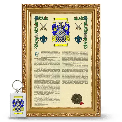 Durett Framed Armorial History and Keychain - Gold
