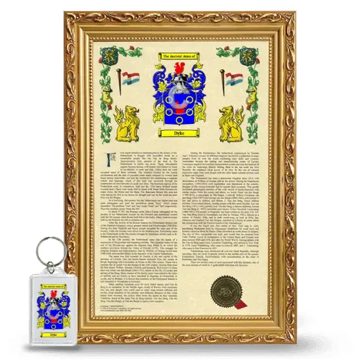 Dyke Framed Armorial History and Keychain - Gold