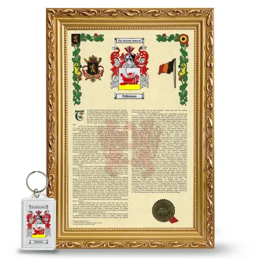 Dykeman Framed Armorial History and Keychain - Gold