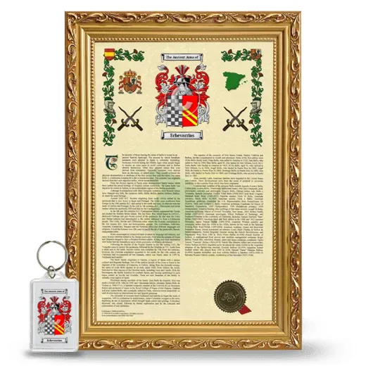 Echevarrias Framed Armorial History and Keychain - Gold