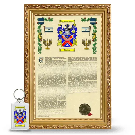 Einstein Framed Armorial History and Keychain - Gold