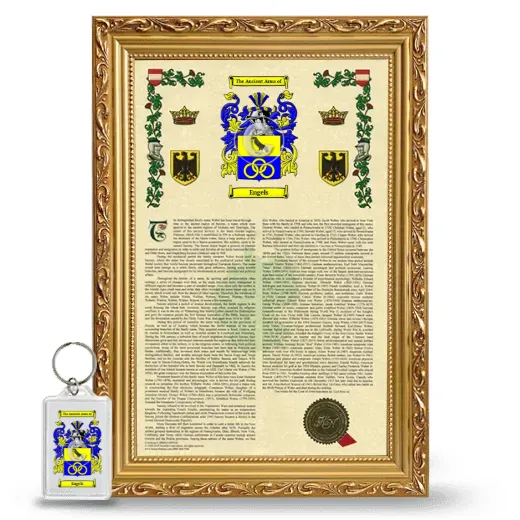 Engels Framed Armorial History and Keychain - Gold