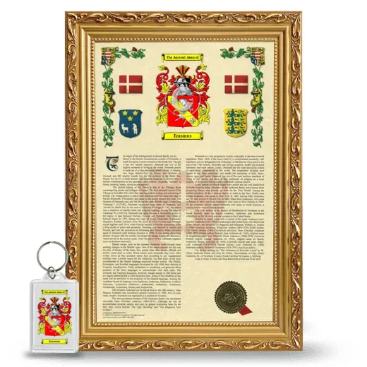 Erasmus Framed Armorial History and Keychain - Gold
