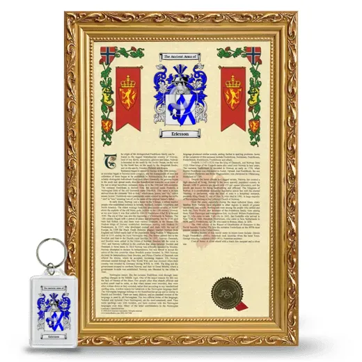 Ericsson Framed Armorial History and Keychain - Gold