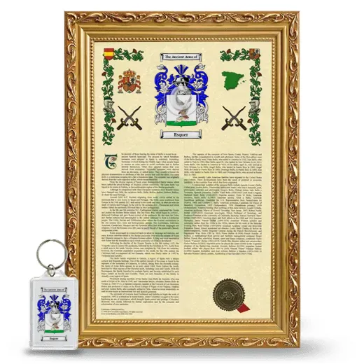 Esquer Framed Armorial History and Keychain - Gold
