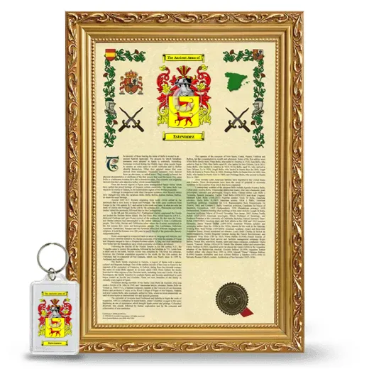 Estevanez Framed Armorial History and Keychain - Gold
