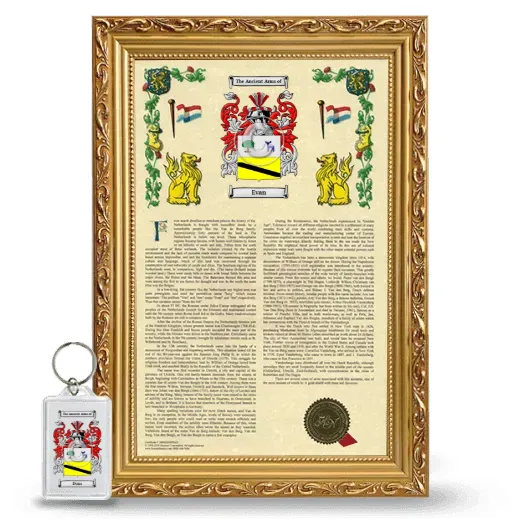 Evan Framed Armorial History and Keychain - Gold