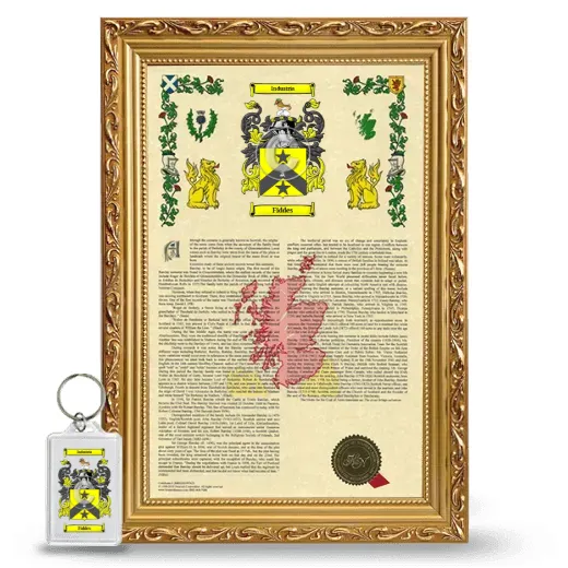 Fiddes Framed Armorial History and Keychain - Gold