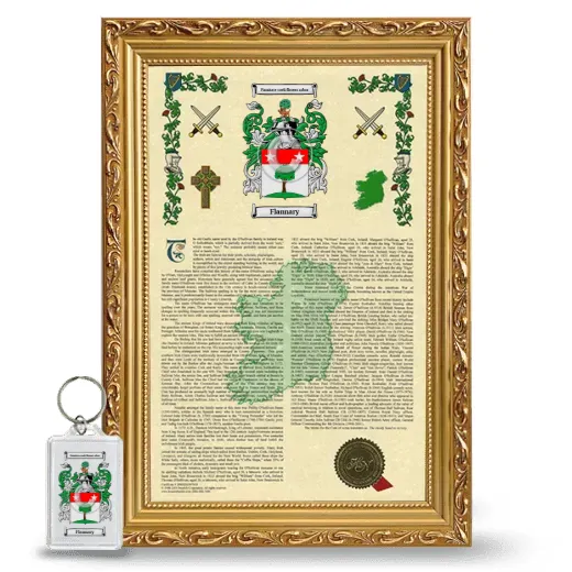 Flannary Framed Armorial History and Keychain - Gold