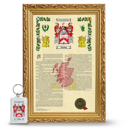 Fleming Framed Armorial History and Keychain - Gold