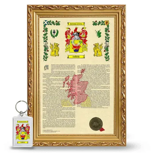 Gallatly Framed Armorial History and Keychain - Gold