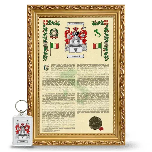 Gambrell Framed Armorial History and Keychain - Gold