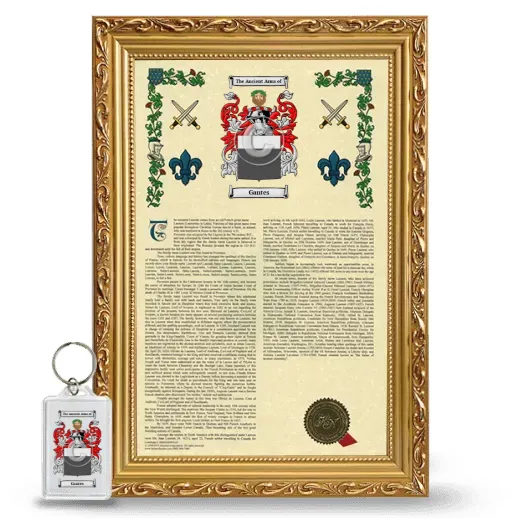 Gantes Framed Armorial History and Keychain - Gold