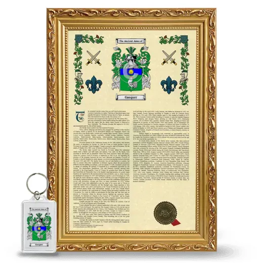 Gasquer Framed Armorial History and Keychain - Gold