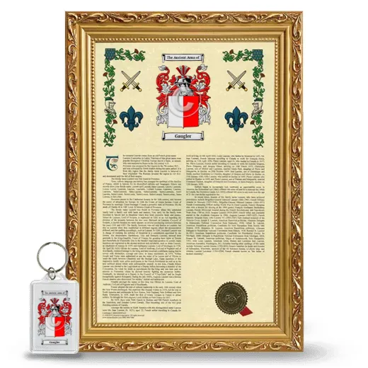 Gaugler Framed Armorial History and Keychain - Gold
