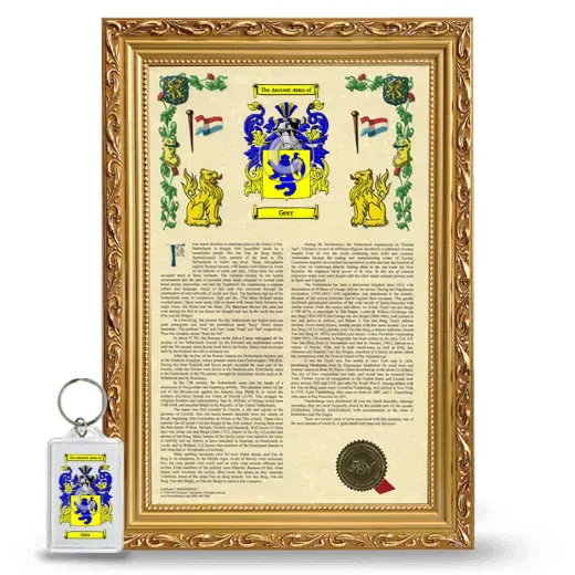 Geer Framed Armorial History and Keychain - Gold