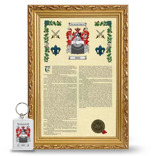 Geney Framed Armorial History and Keychain - Gold