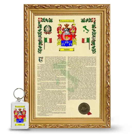 Genova Framed Armorial History and Keychain - Gold