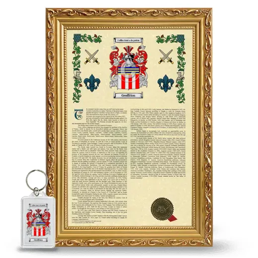 Geoffrion Framed Armorial History and Keychain - Gold