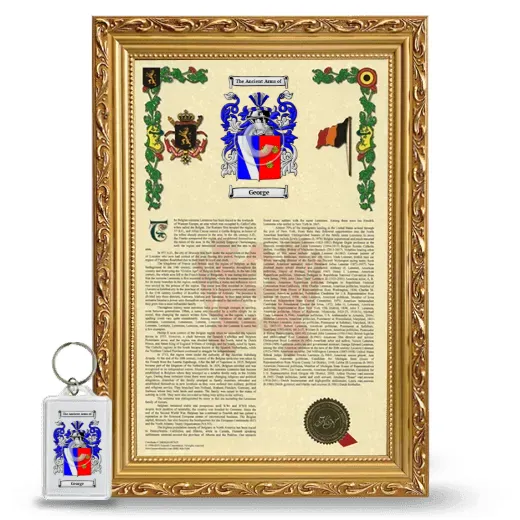 George Framed Armorial History and Keychain - Gold