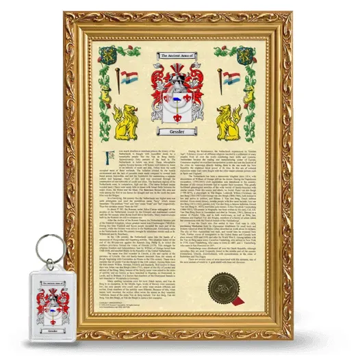 Gessler Framed Armorial History and Keychain - Gold