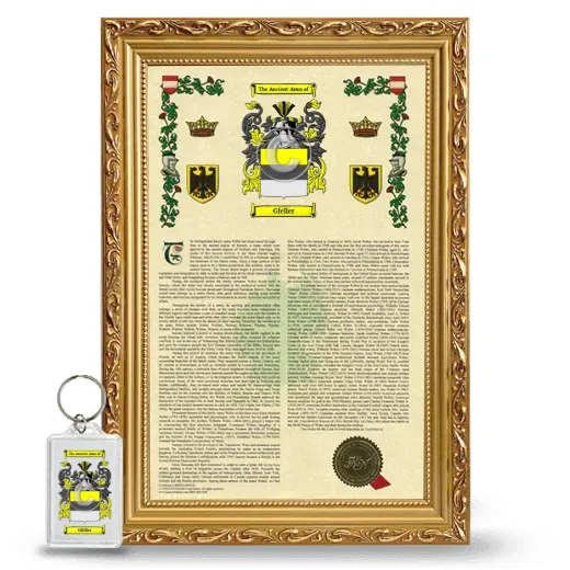 Gfeller Framed Armorial History and Keychain - Gold